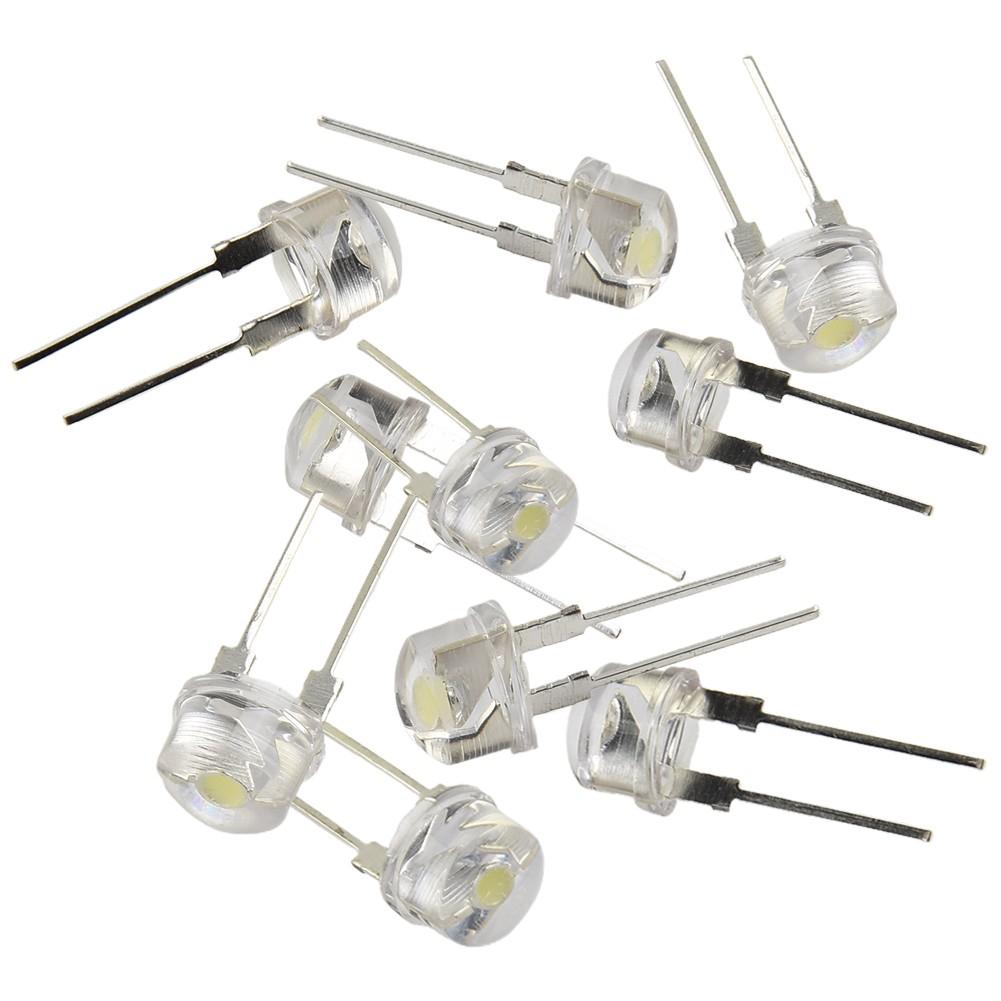 10 STÜCK 8MM Strohhut Inline LED Lampe Leuchtdiode Weiß Rot Blau 0.5W