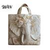 Bolso Tote Acolchado para Mujer con Estampado Retro Tela Vintage Ligero Gran Capacidad Plegable Bolso de Mano para Uso Diario Viajes Compras