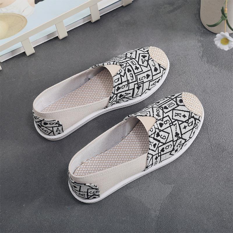 Women's Low-Top Slip On Canvas Loafers Fashion Lightweight Casual Graffiti Print Canvas Flats Shoes for Women Comfortable Breathable Walking Shoes