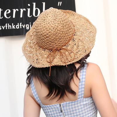 Damenbreiter Sonnenhut Sommer Damen Strandhut Mädchen Meeresufer Reise faltbarer Strohhut Sonnenschutz UV-Schutz Damenmütze