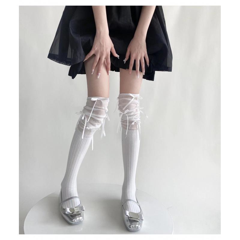 Women's Bowknot Over-the-Knee Socks - Japanese Style, Niche Knee-High, Pile-Up Calf