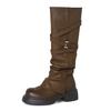 Yueyu Wasteland Wind Brown Maillard High Heel Platform Knight Boots Women's Long Boots Martin Boots Wrinkled Tall Boots