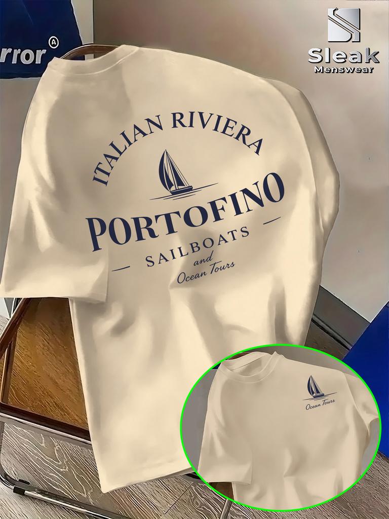 2026 Nuova Maglietta in Cotone 2026 Nuova Maglietta Stampata Unisex Portofino Riviera Italiana Stampa Vela Top Casual Streetwear