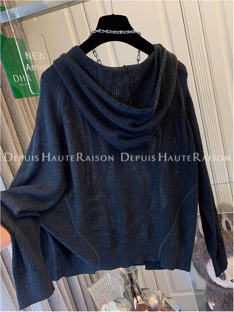 Plain Color Zipper Hooded Knit Jacket - Women's Casual Early Autumn Style