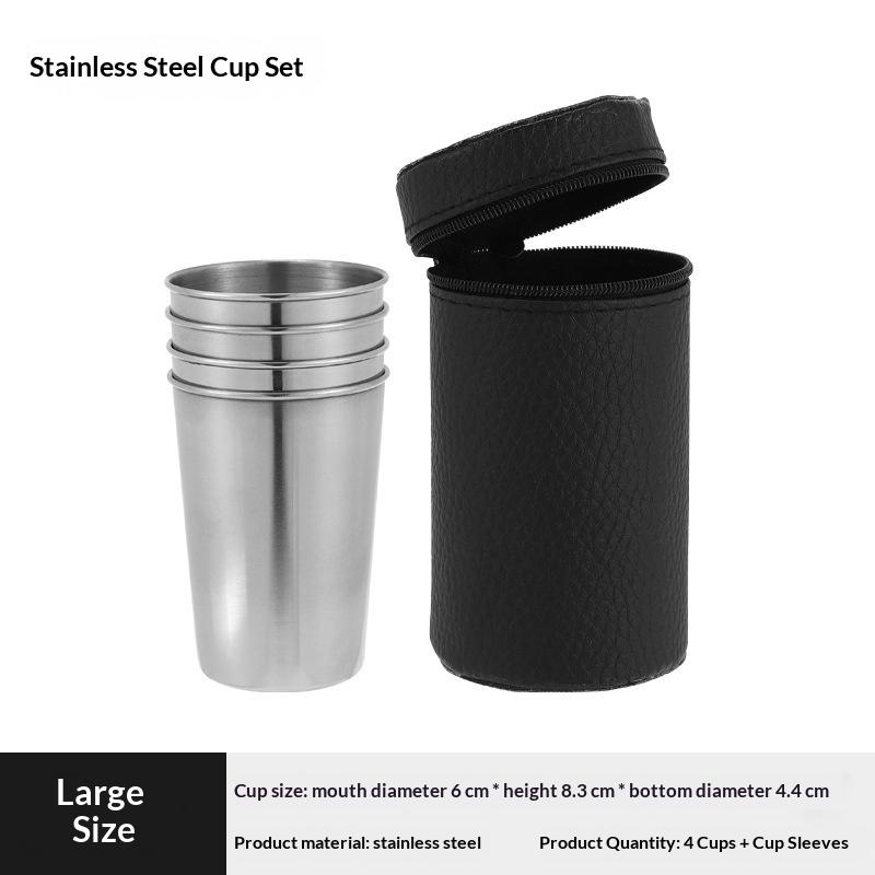 4pcs/Set Stainless Steel Glass Set Outdoor Small Glasses Set Travel Picnic Cup Set 30/70/170ml
