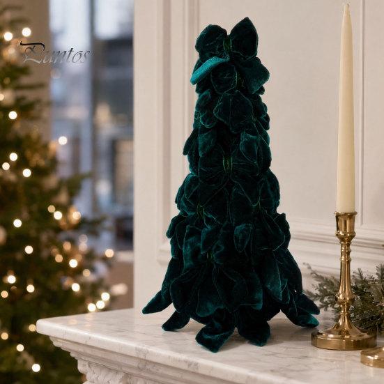 Desktop Christmas Tree Ornament Velvet Bow Decoration, Shaped Soft Fabric Tabletop for Fireplace Dining Table Window Holiday Decor