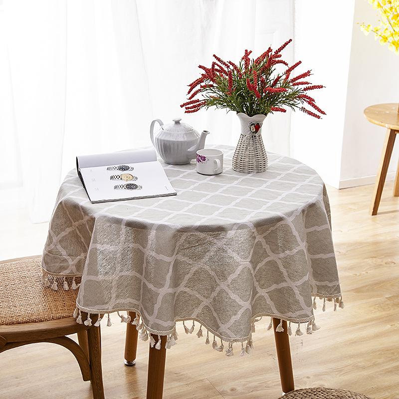 Polyester Cotton Imitation Linen Table Cloth Round Tablecloth Printed Fringed Tablecloth Cover Towel