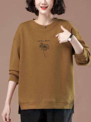 Mom's Plus Size Embroidered Sweatshirt - Casual Round Neck for Spring & Autumn