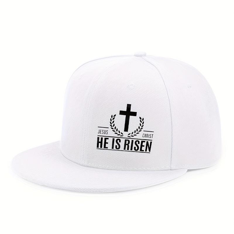 He Is Risen Cross Christian Easter Flat Brim Baseball Cap Polyester Adjustable Snapback Hat Unisex One Size