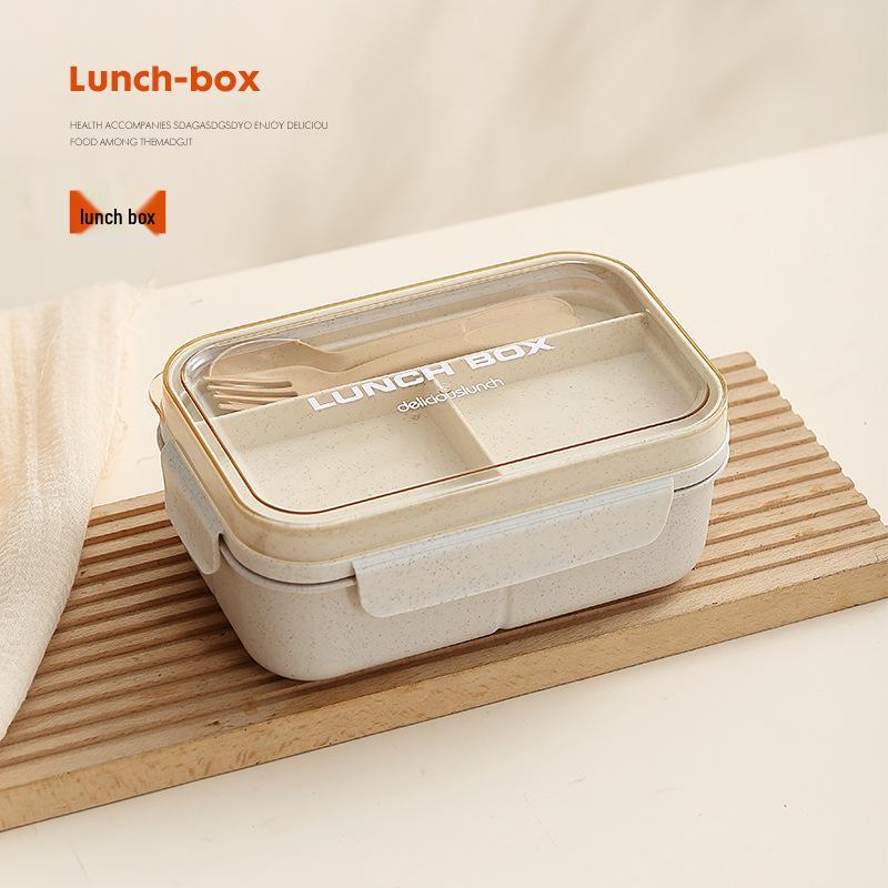 Microwavable Japanese-Style Wheat Straw Lunch Box Set with Compartments for Students and Office Workers