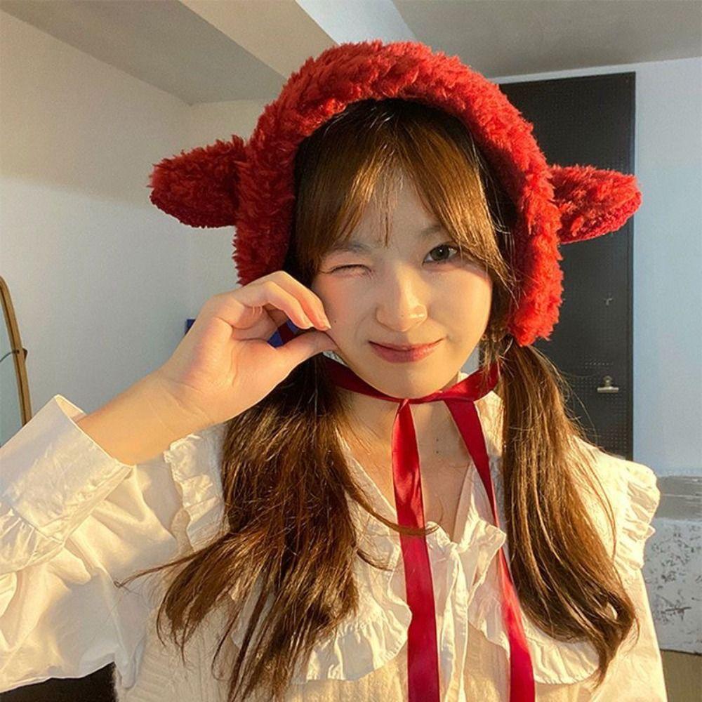 Tie Straps JK Lolita Earflap Japanese Winter Ear Cover Handmade Y2k Plush Earmuffs Girl