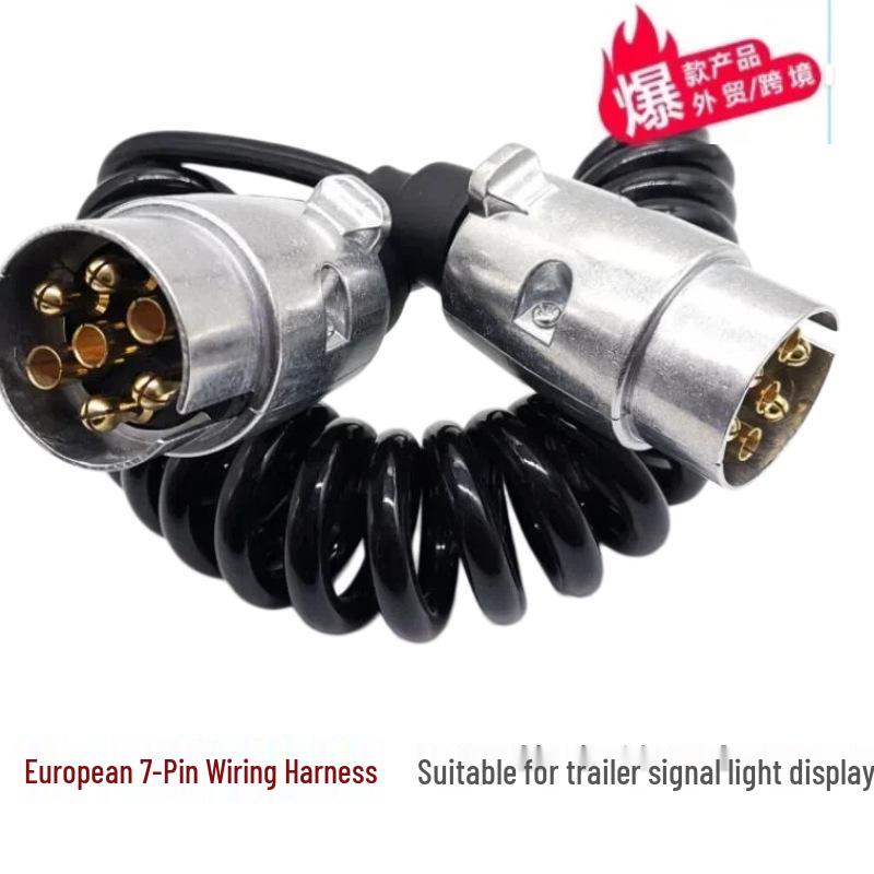 European 7-Hole Power Cord with European Plug, 1.5m Flat Wire & Trailer Connector