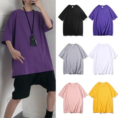 Summer Unisex Casual Solid Color Top O Neck Short Sleeve Plus Size Base Shirt