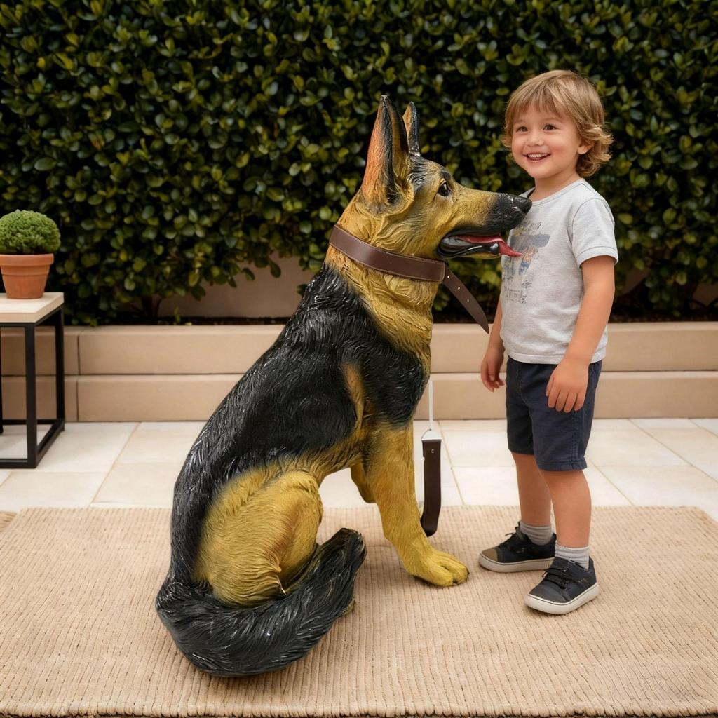 German Shepherd Resin Sculpture: Large Wolfdog Model for Courtyard Decor