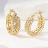 Classic Hand Carved Golden Plated Hollowed Hoop Earrings for Women Vintage Gorgeous Banquet Vacation Jewelry Accessories