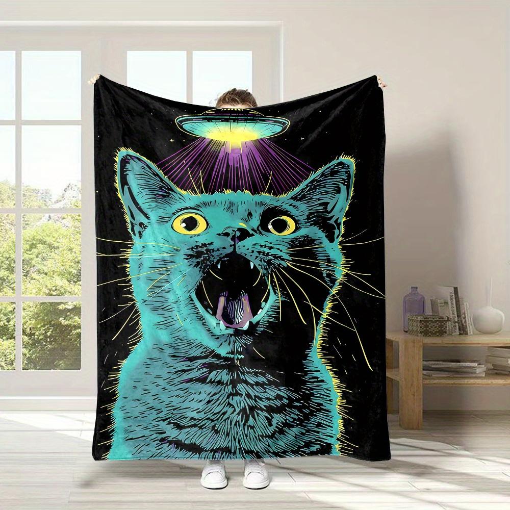 

Galaxy Night Sky UFO Cat Print Flannel printed blanket suitable for all seasons suitable for living room office sofa and travel 75x90cm28x39in