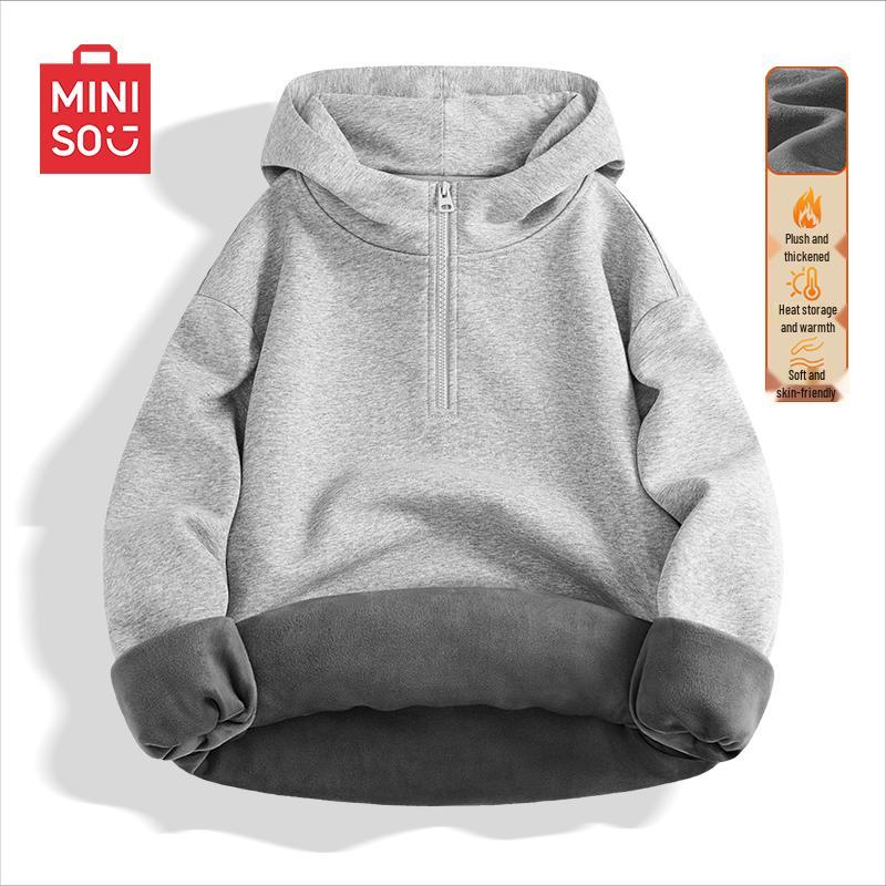 

MINISO Men s Fleece-Lined Half-Zip Hooded Sweatshirt XL