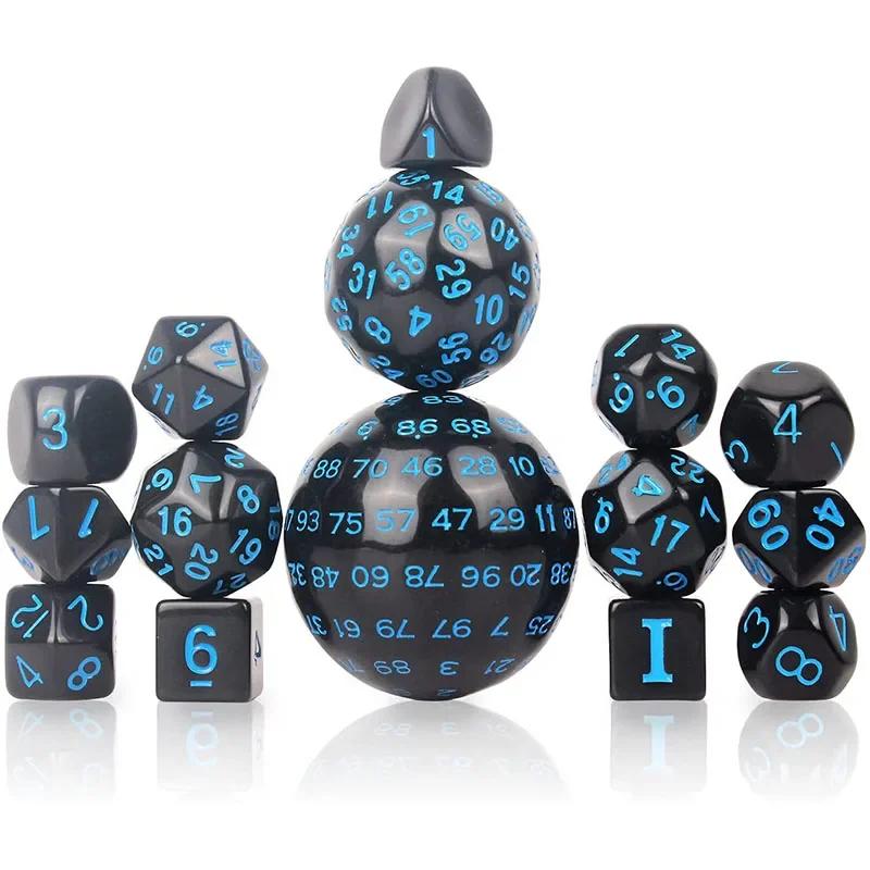 15 Piece Multiple Digit Face Opaque Black Polyhedral Dice Set for RPG D3 D4 D5 D6 D7 D8 D10 D12 D16 D20 D24 D30 D60 D100