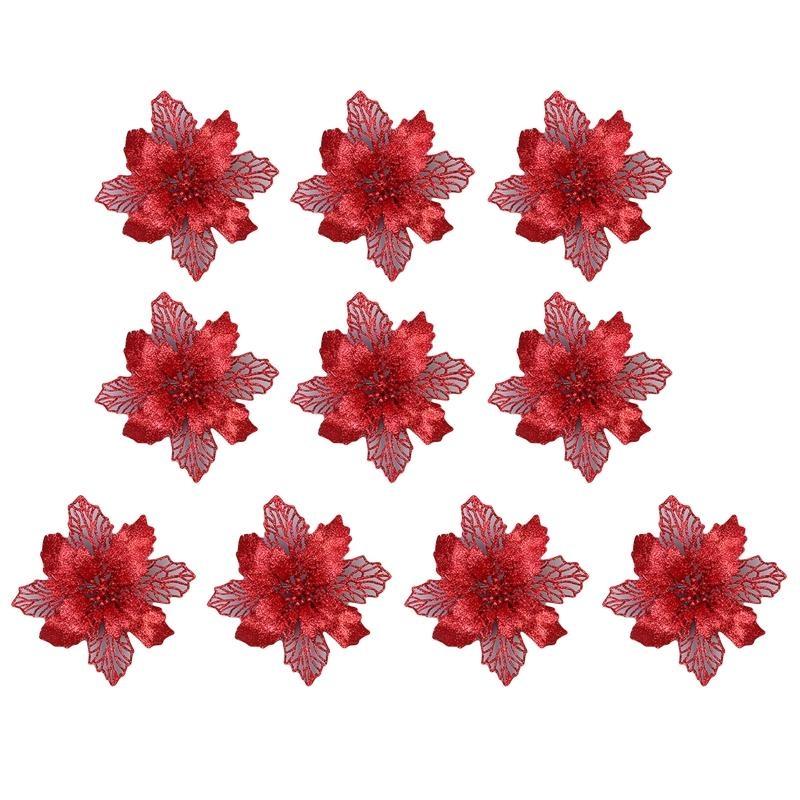 10pcs 11cm Big Artificial Glitter Flower Christmas Tree Pendants Ornament DIY Home Wedding Xmas Party Decoration