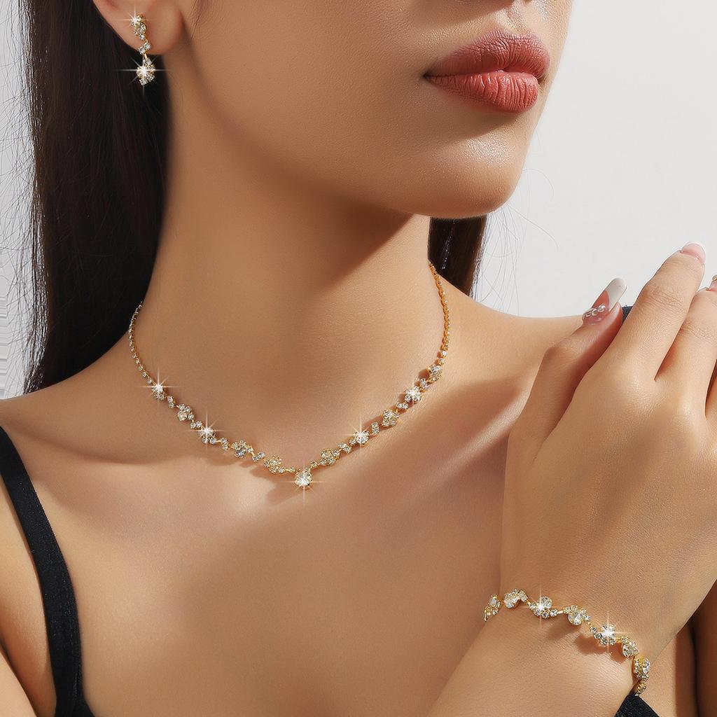 4PC Women's Fashion Geometric Necklace Earrings Bracelet Zircon Set Suitable for Wedding, Party, Festival Gifts-8070