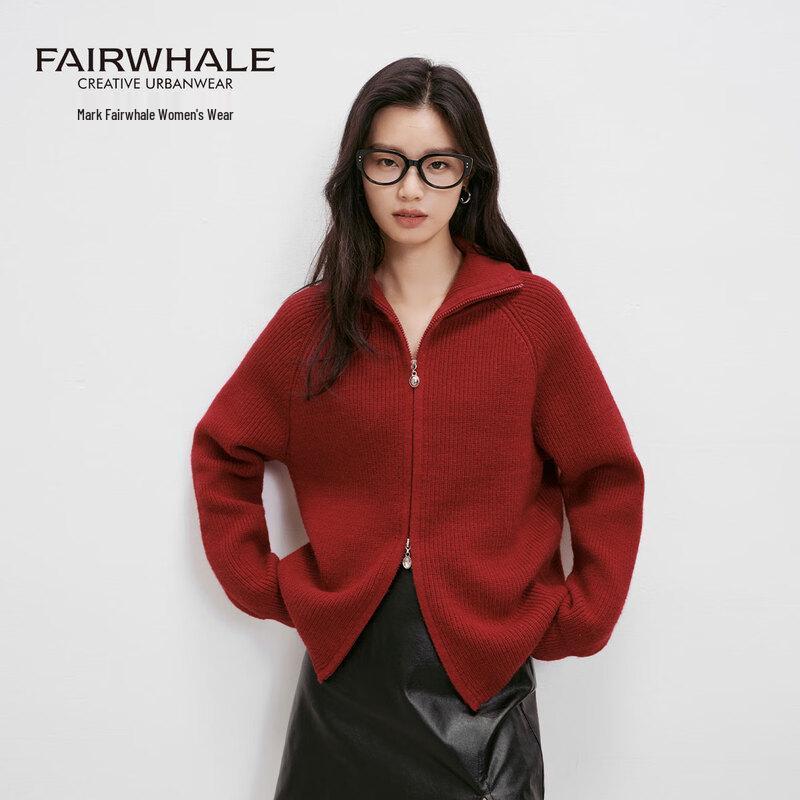 

Mark Fairwhale Women s Retro Lapel Zipper Knit Cardigan One Size