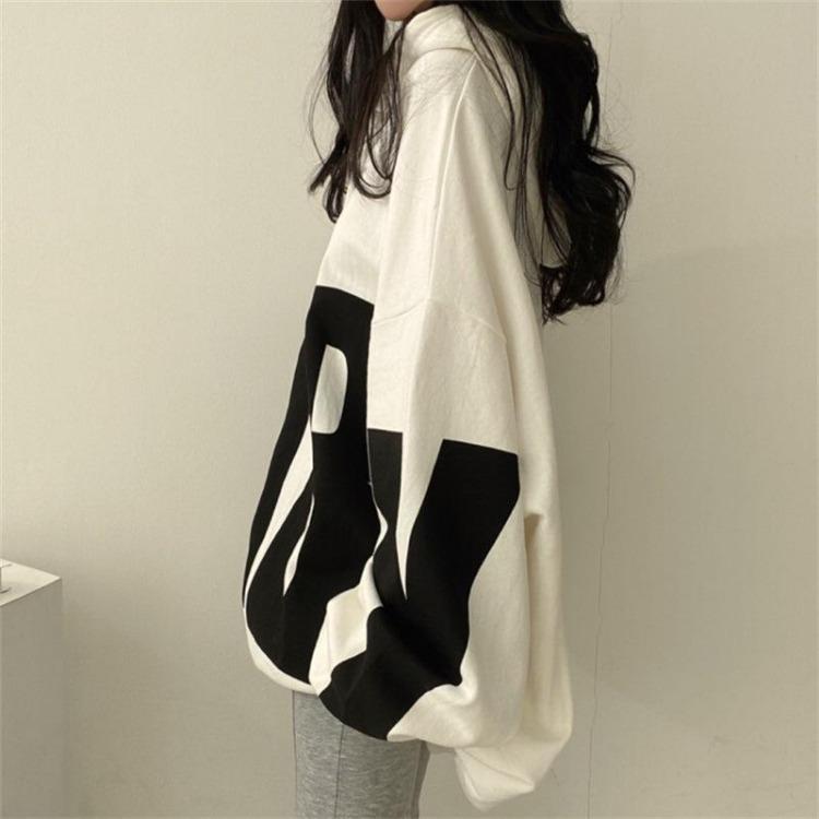 Women's Casual Loose Pullover Hooded Sweatshirt Fashion Letter Print Top for Students