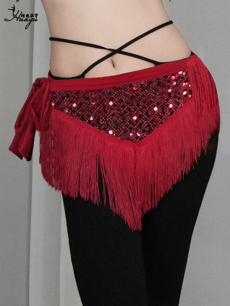 Belly Dance Sequin Tassel Hip Scarf for Stage Performance and Practice