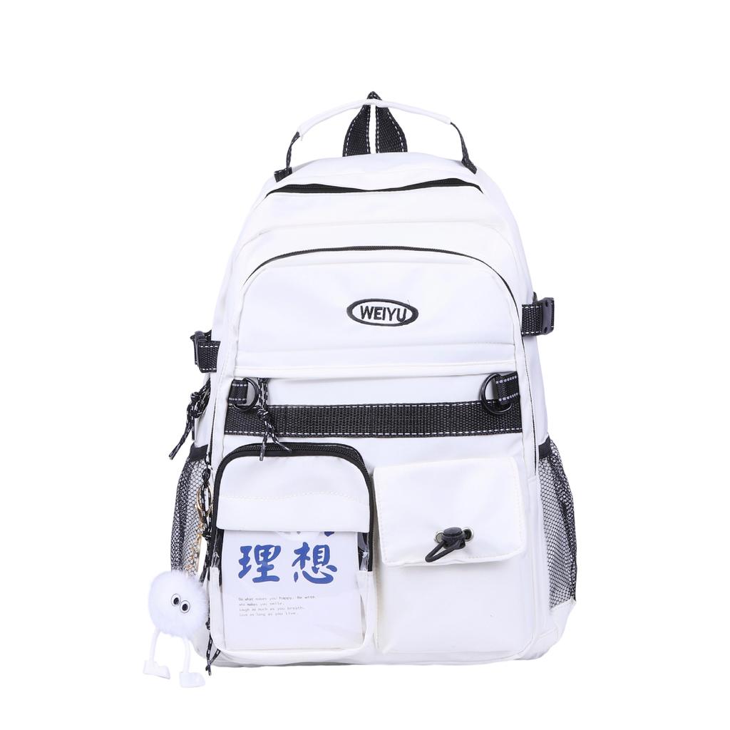 Junior and high school large-capacity class schoolbag female solid color simple leisure travel backpack fashionable canvas versatile backpack