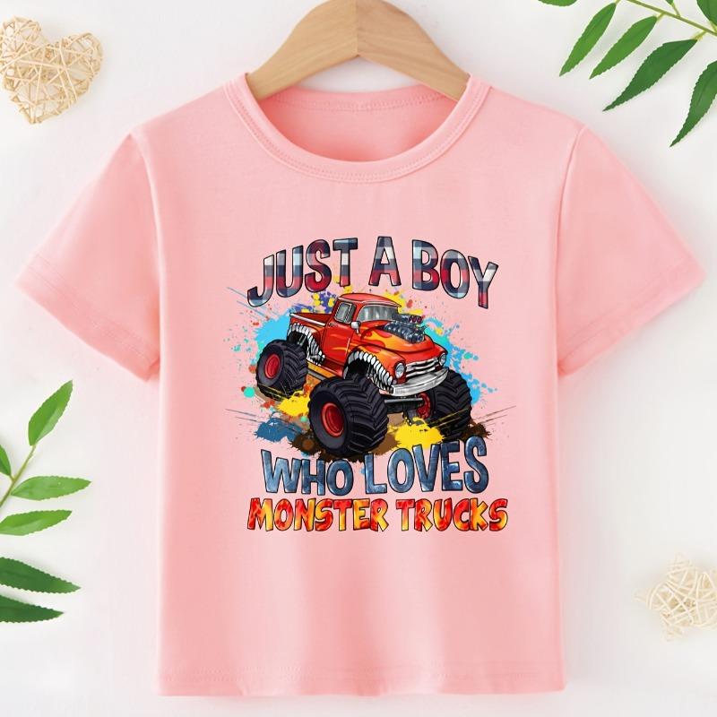 JUST A BOY WHO LOVES MONSTER TRUCKS" Truck Print Cool and Stylish T-Shirt