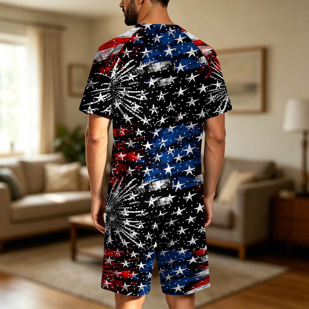 Conjunto de Pijama de Manga Corta para Hombre Ligero Transpirable Dos Piezas Ropa de Dormir Top y Pantalones Cortos Ajuste Cómodo