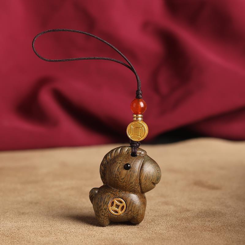 Sandalwood Zodiac Horse Carriage Keychain and Pendant