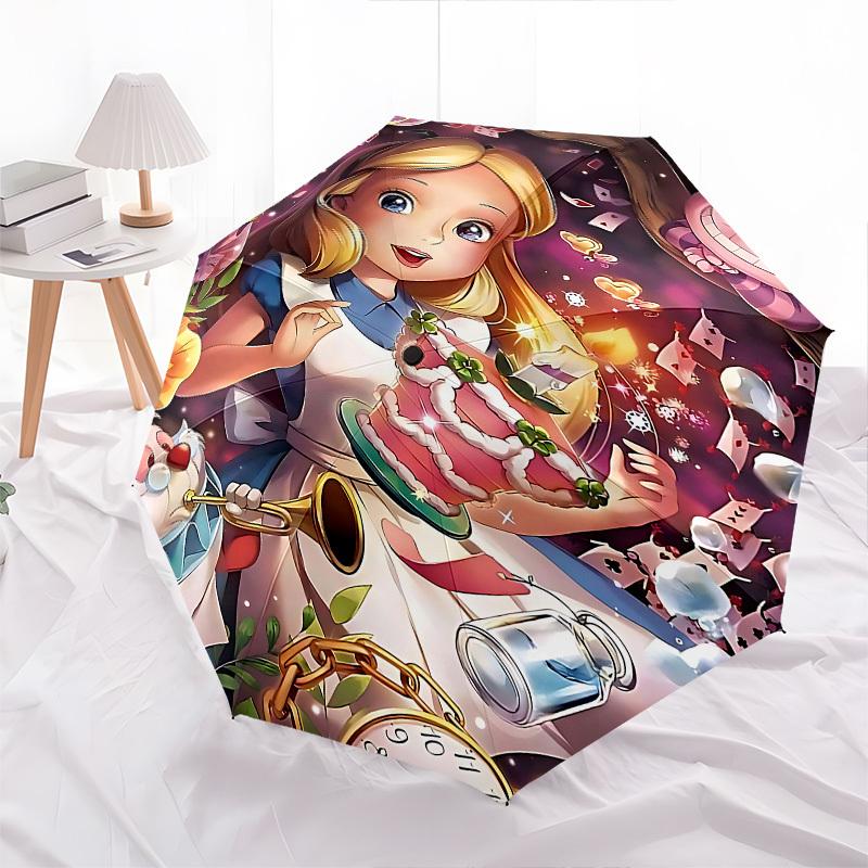 1pc Alice in Wonderland umbrella with 8 iron ribs and a plastic handle, automatic opening and closing, and daily use.1107