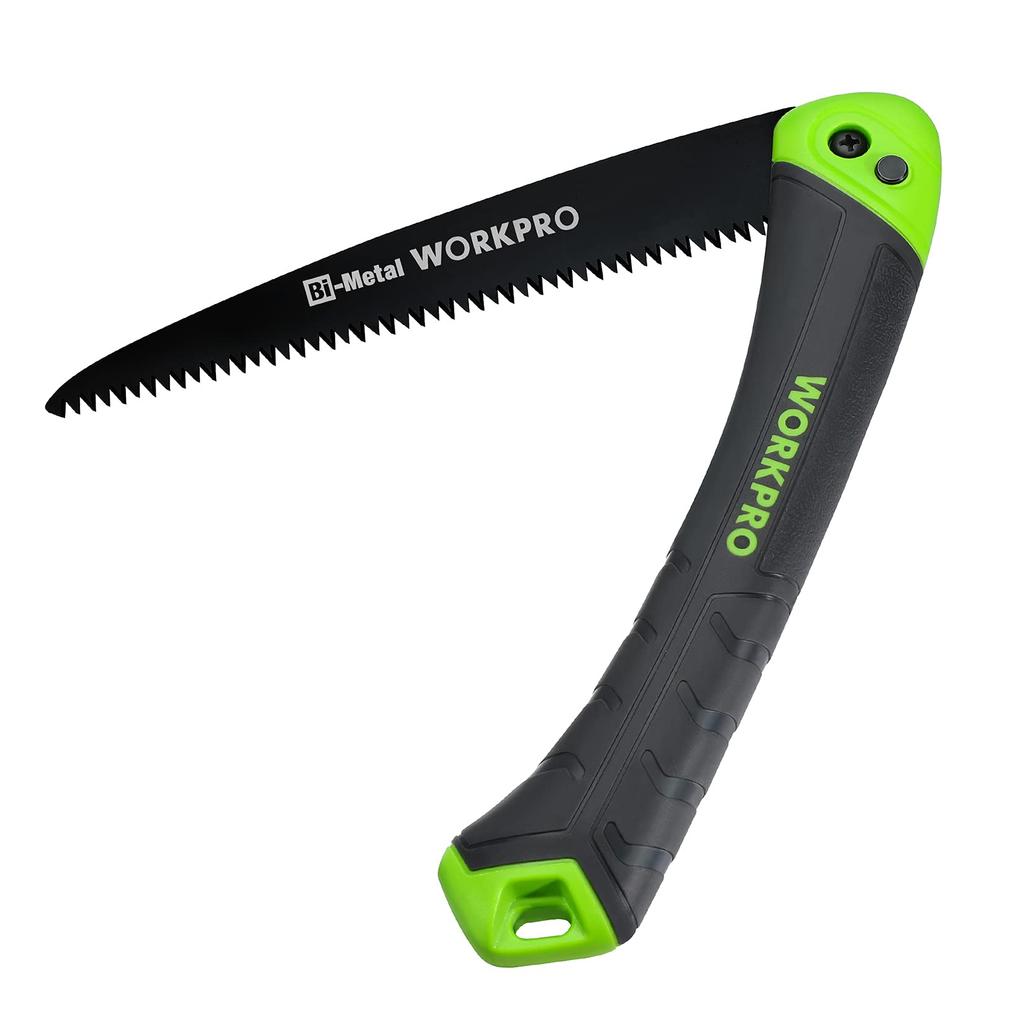 WORKPRO folding blade length tooth elastomer resin safety lock button gardening maximum pruning branch cutting green wood 200mm saw, 180mm,