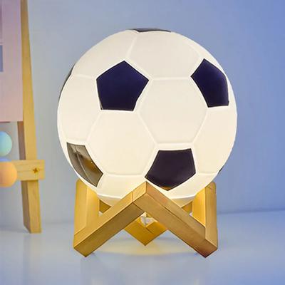 Football Night Light USB Warm White LED Circular Solid Wood Glass Small Table Lamp Bedsid Bedroom Study Decoration Illumination