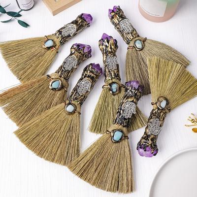 Halloween Faux Amethyst Besen Figurine Handgemachte Healing Stein Gefälschte Kristall Mini Hexe Besen Dekoration