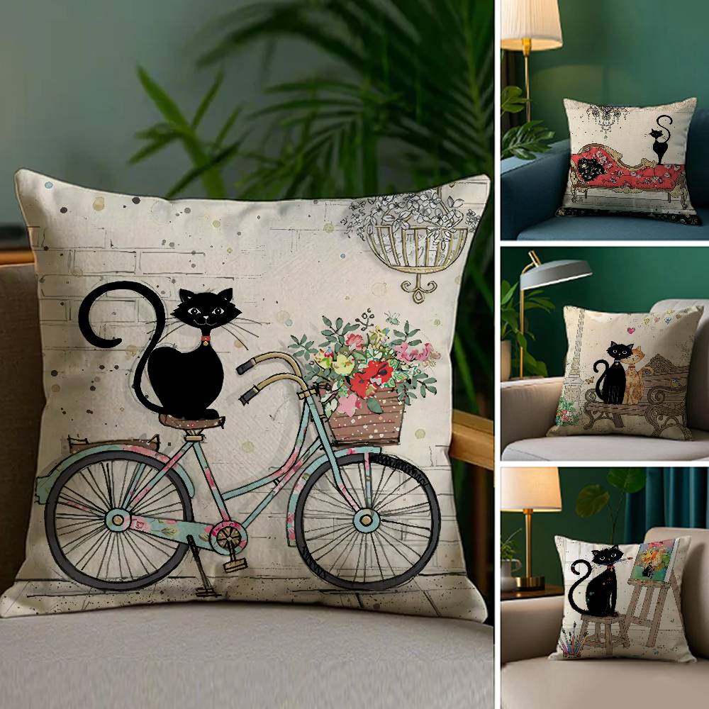 Cartoon Little Black Cat Cute Pillow Case Home Double-sided Printing Short Plush Colorfast Microfiber Cushion Cover