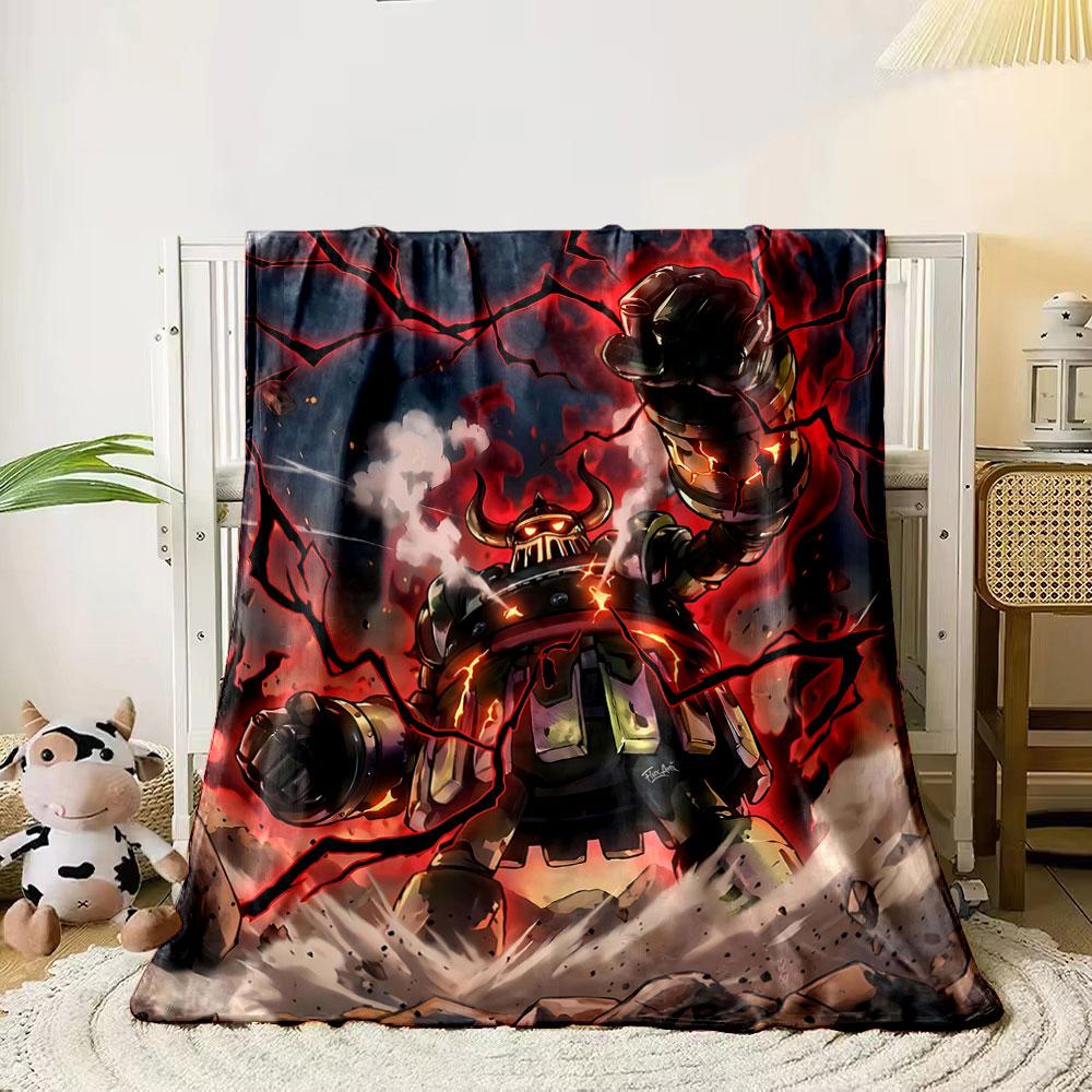 A fiery robotic figure surrounded by glowing cracks and red energy. for all seasons blanket lunch break throw gift
