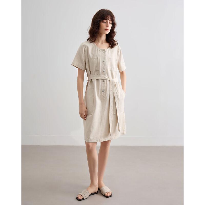 Demana Linen Blend Tencel Cotton Collarless Straight Dress