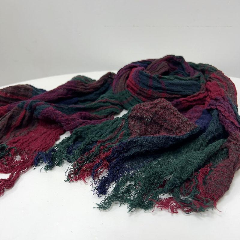 Retro Baumwolle und Leinen Karoschal Literarisch und vielseitig Weicher Nackenschutz Seidenschal Damen Reiseschal Herbst und Winter Warm