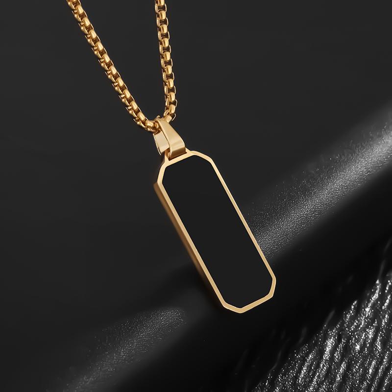 Stainless Steel Fashion Geometric Black Enamel Rectangular Pendant Necklace Men\'s and Women\'s Casual Trendy Jewelry