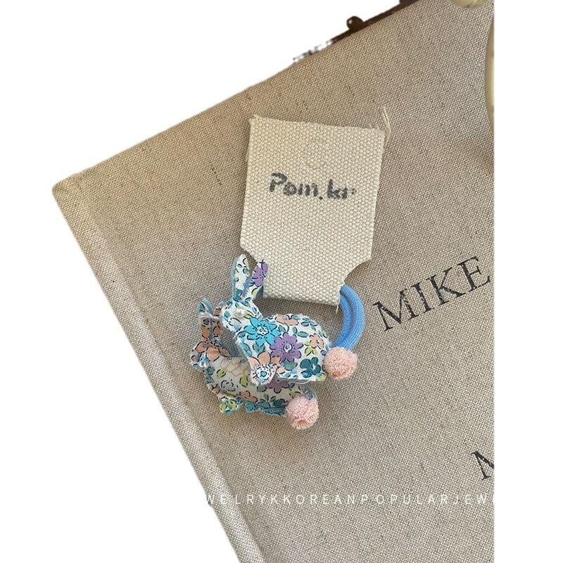 Korean Style Cartoon Bunny Hair Ties Set - Cute Floral Pompon Headbands for Kids