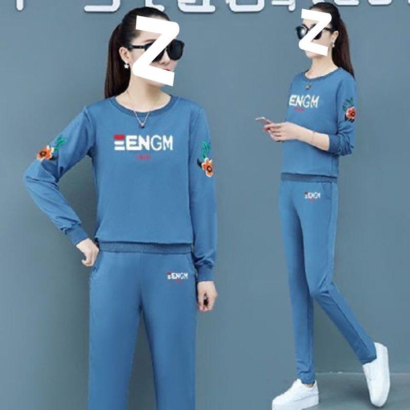 Sports Suit Women's Spring and Autumn Printed Loose Korean Casual Wear Long-sleeved Trousers Thin Two-piece Set