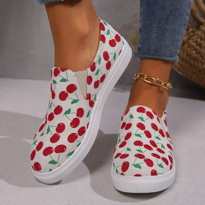 Modne Płócienne Buty 2024 Nowy Wzór Nadruk Okrągły Nosek Wsuwane Codzienne Wygodne Płaskie Buty Zapatos De Mujer Trampki
