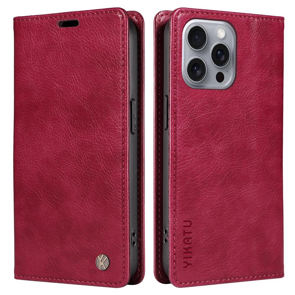 

For iPhone 16 Pro Max Wallet Case Magnetic Closure Leather Phone Cover Wine Red