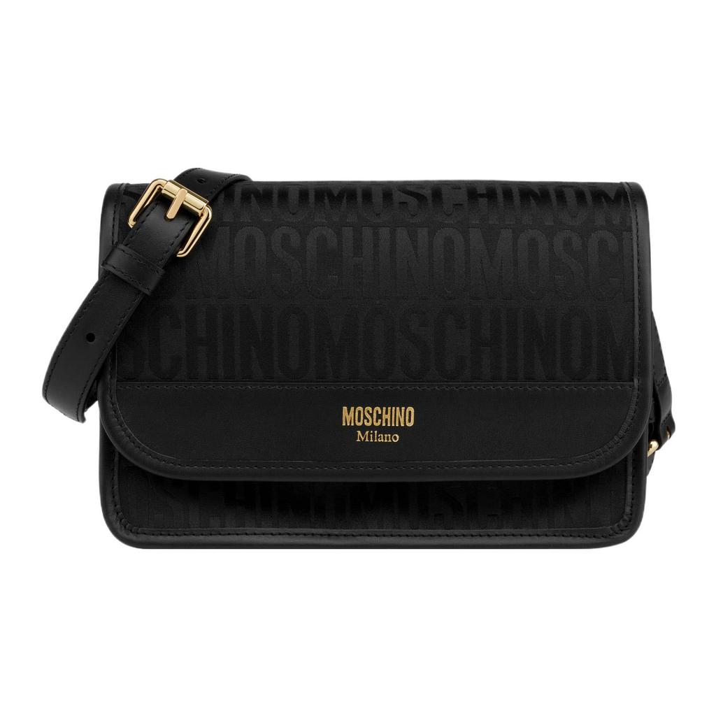 Moschino Laminated Logo Cotton Blend Shoulder Bag Women Shoulder Bag Black A740482681555