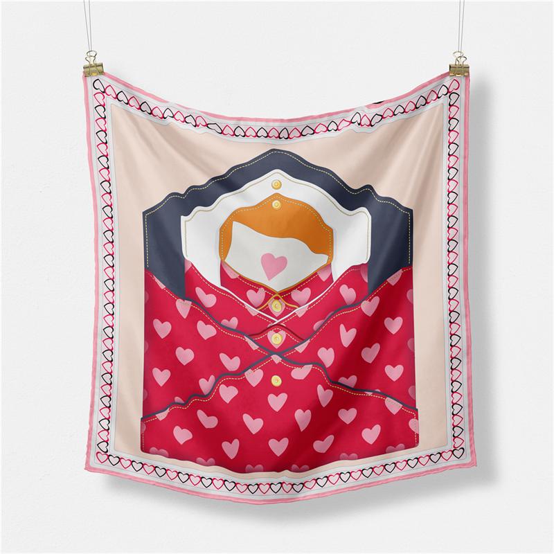 

POBING Шелковый платок Женский Принт Сердечки Квадратные Платки Накидки Бандана Маленький Хиджаб Фуляры Женский Галстук Повязка на голову Шейный платок 53СМ 53CM x 53CM