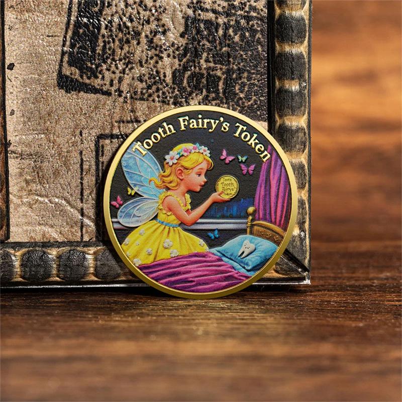 Gettone Fata dei Denti Moneta Commemorativa Placcata Oro Collezione Dente da Latte Sostituzione Monete Fortunate Cartoni Animati