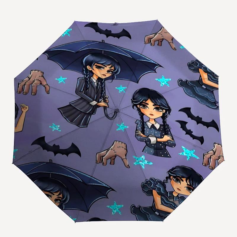 

1pc Wednesday Addams Automatic Folding Umbrella, Durable Plastic & Iron, Lightweight for Outdoor Daily Use 019
