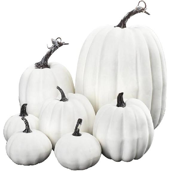 woshilaocai 7PCS Artificial Pumpkins Décor Fall Harvest Thanksgiving/Halloween Holiday Farmhouse Decorations for Home (Orange) белый