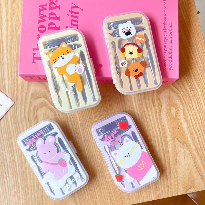 PP Box Cute Cartoon Manicure Set, Stainless Steel Nail Clippers, 7-Piece Kit for Girls